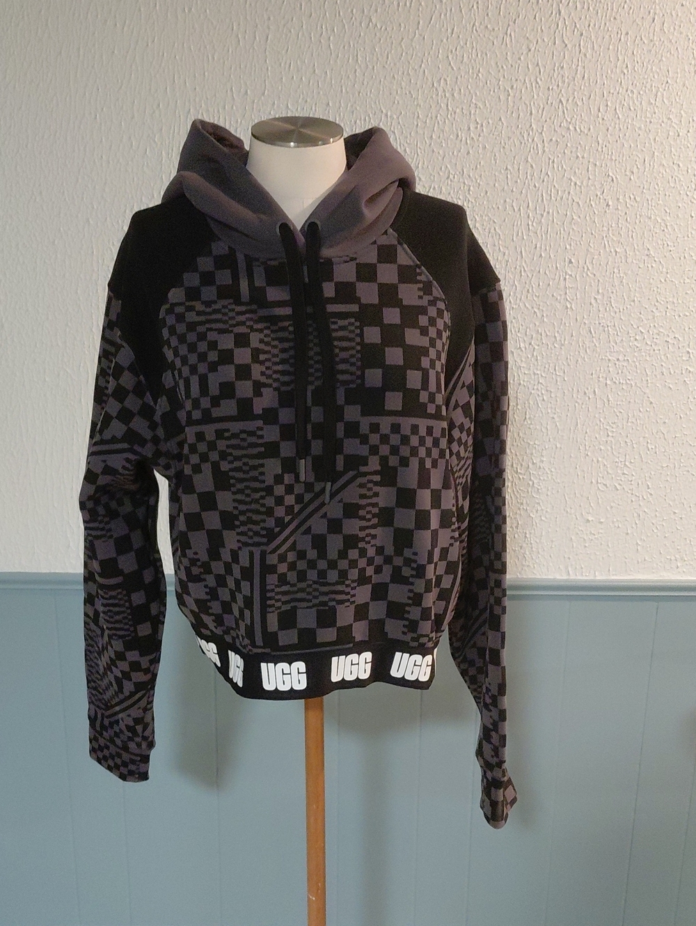 UGG Black & Dark Gray Checkerboard Hoodie with Branded Hem